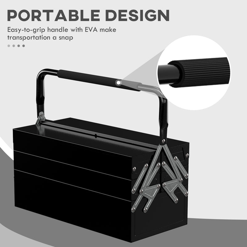 5-Tray Cantilever Steel Tool Box with Carry Handle – Black – image 4 of 9