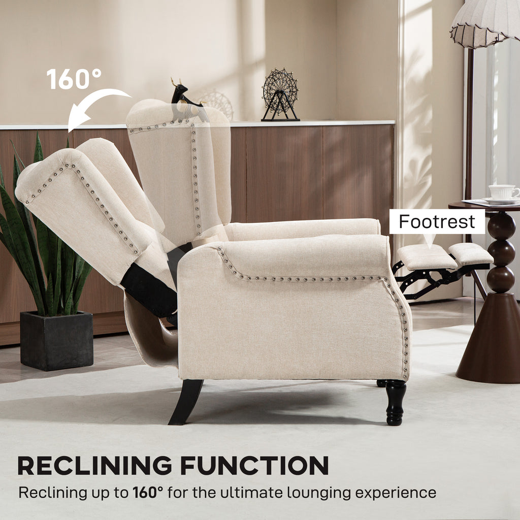 150Â° Reclining Vintage Armchair, with footrest - Beige