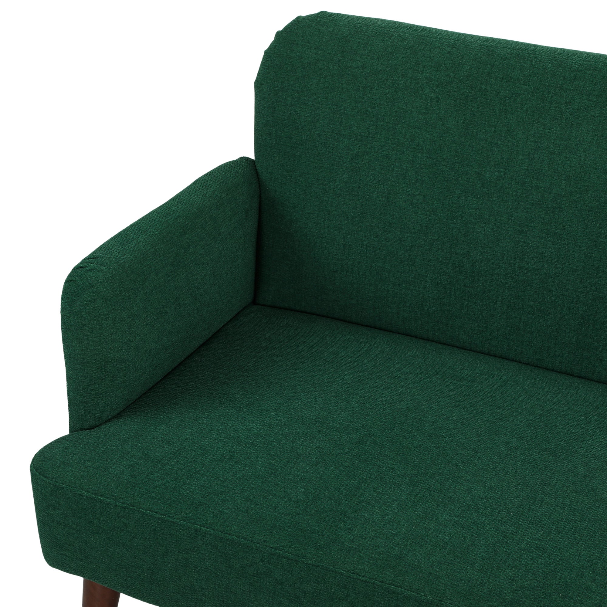 Velvet Feel Fabric 2 Seater Sofa, Small Sofa Loveseat with 21cm Thick Padding and Wood Legs, Dark Green
