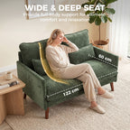2 Seater Sofa, Loveseat Sofa with Spring Cushions, Wide and Deep Seat, Wood Legs, Green