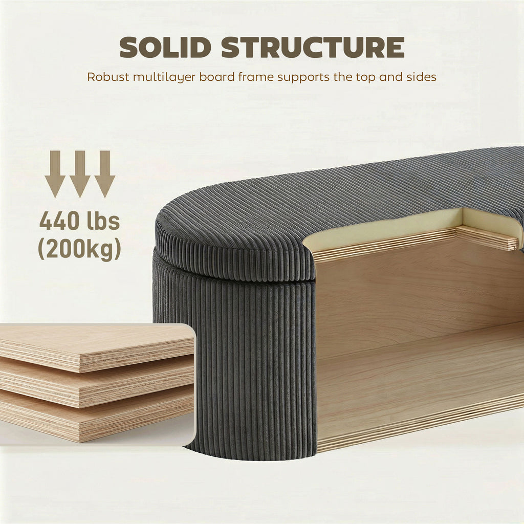 Storage Ottoman, Corduroy Upholstered Ottoman Storage Box with Padded Seat, 105 x 51 x 49 cm, Dark Grey