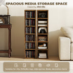 Set of 2 CD Media Display Shelf Unit Tower Rack with Adjustable Shelves, Rustic Brown