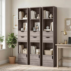 Bookcase with Drawers Adjustable Shelf Bookshelf with 2 Drawers and Cabinet 158 cm Grey
