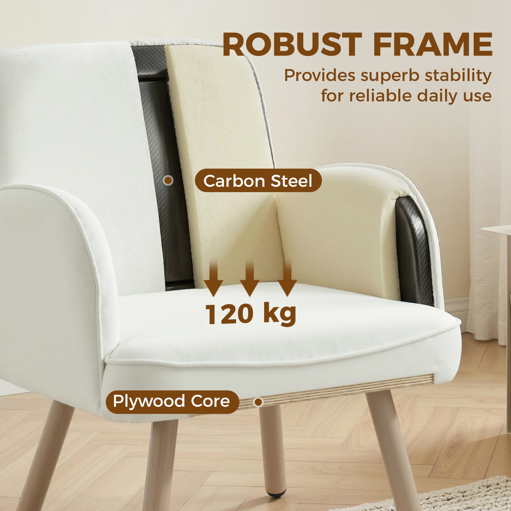 Lounge Chair Velvet Upholstered Armchair with Spring Cushion for Living Room Bedroom Cream White