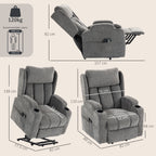 HOMCOM Power Lift Recliner Chair with Vibration Massage and Heat, Chenille Riser and Recliner Armchair for Elderly, Grey