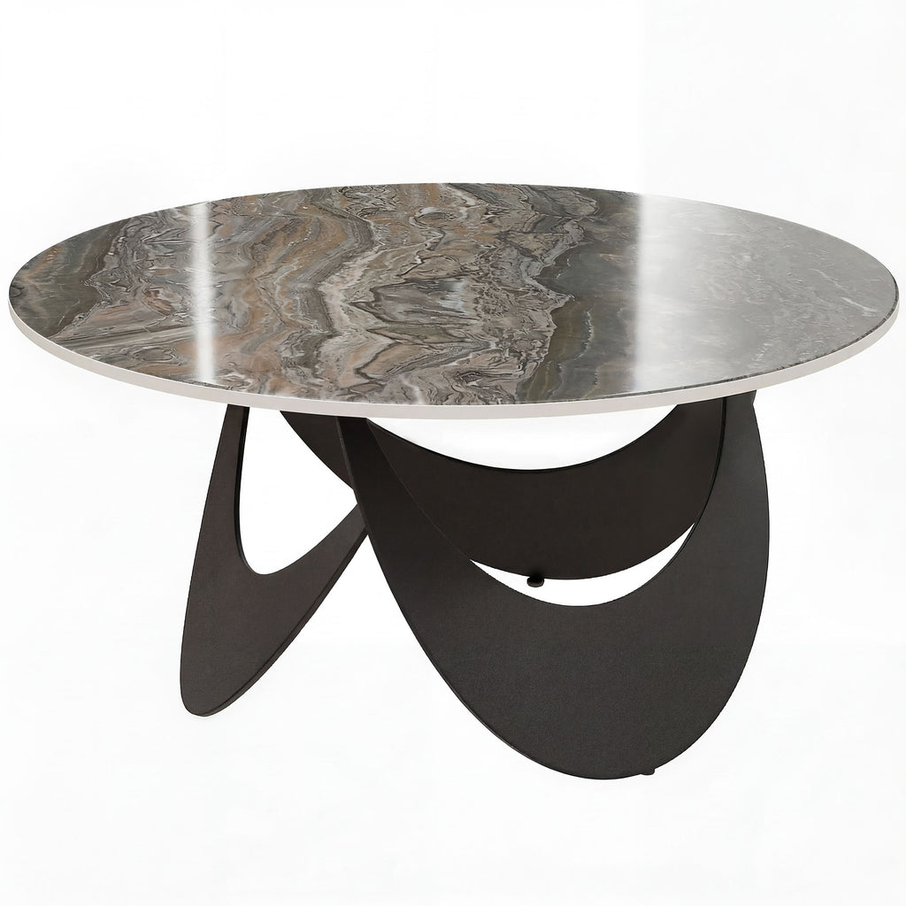 Coffee Table Sintered Stone Top Adjustable Foot Pads Modern Centre Table for Living Room Brown and Black