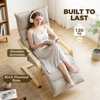 Curved Wooden Accent Chair, Armchair with Adjustable Footrest, Light Brown