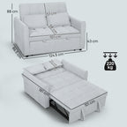 2 Seater Sofa Bed, 3-in-1 Convertible Sleeper Sofa with Click-clack Adjustable Backrest and 2 Pillows, Light Grey
