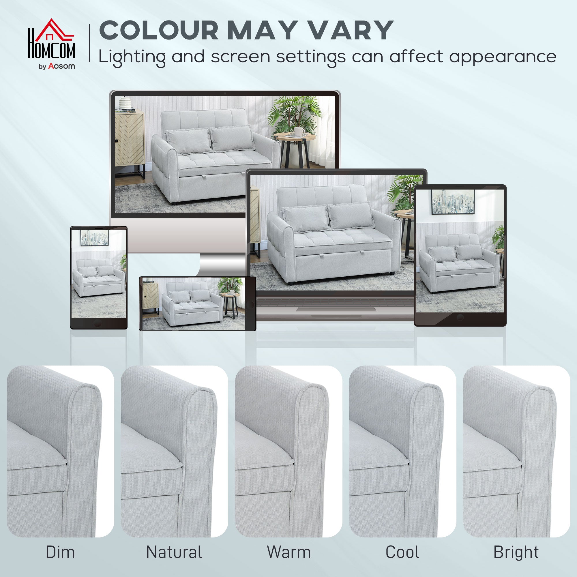 2 Seater Sofa Bed, 3-in-1 Convertible Sleeper Sofa with Click-clack Adjustable Backrest and 2 Pillows, Light Grey