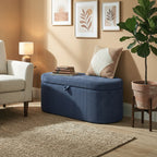 Storage Ottoman, Corduroy Upholstered Ottoman Storage Box with Padded Seat, 105 x 51 x 49 cm, Blue