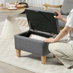 16L Linen Storage Ottoman Padded Footstool with Rubberwood Legs for Storage Box, Bed End, Shoe Bench, Seating, Charcoal Grey