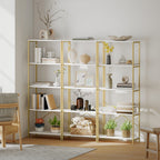 5-Tier Bookshelf, Modern Bookcase with Metal Frame - White and Gold Tone