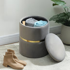 Velvet-Feel Storage Ottoman - Light Grey