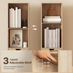 6-Tier Bookcase, Tall Narrow Bookshelf with Drawer and Door - Natural Wood Finish