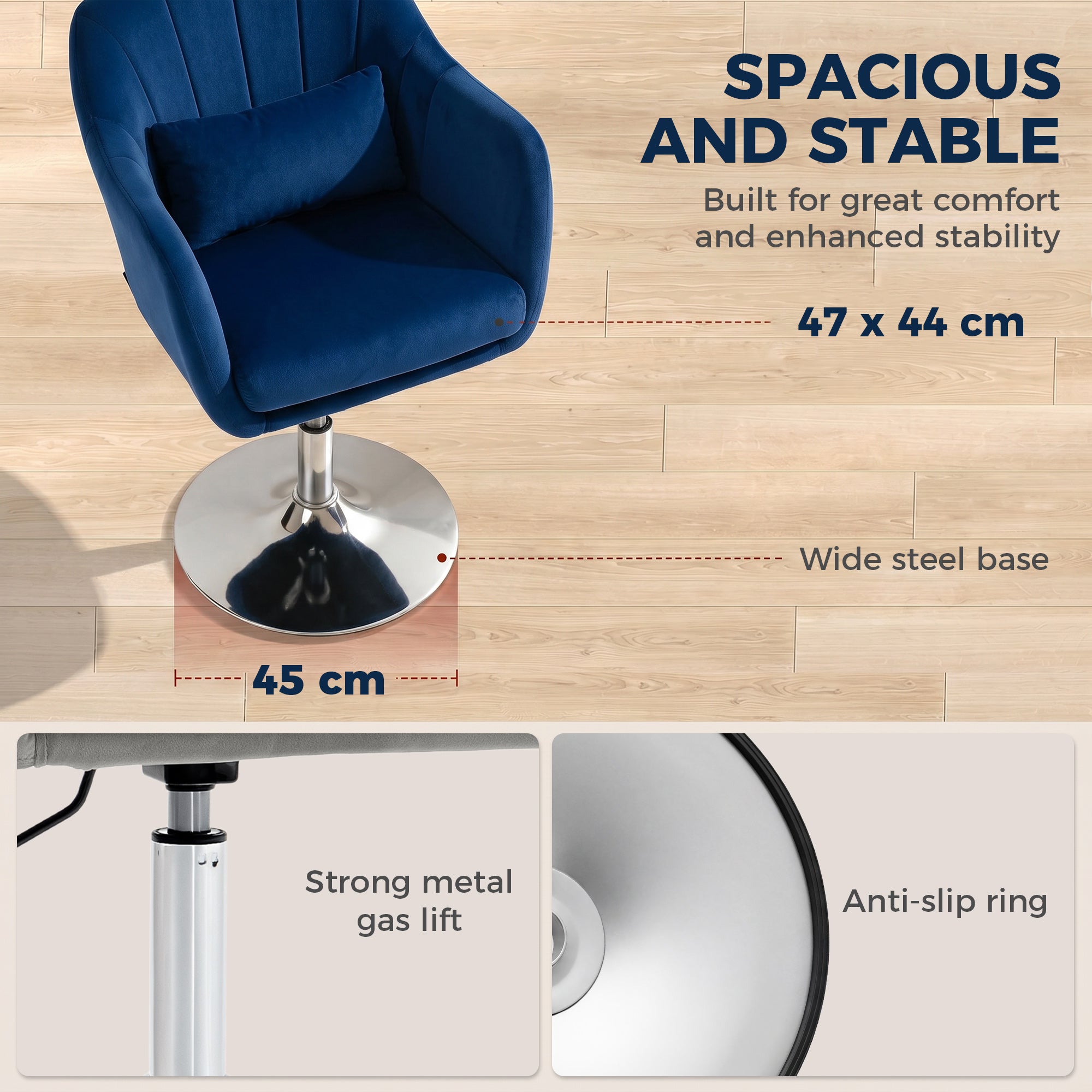 Retro Velvet Swivel Tub Chair with Steel Frame, Cushion Seat, Dark Blue