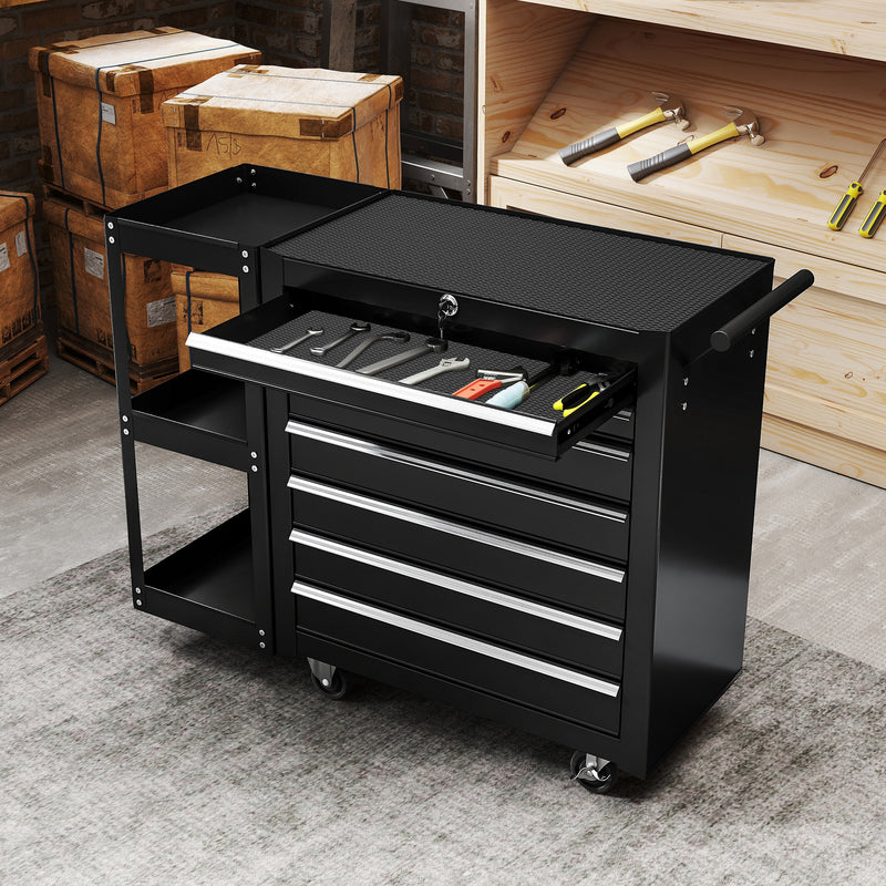7-Drawer Lockable Rolling Tool Chest with Side Shelf – Black – image 9 of 9