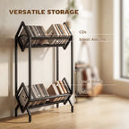 50 CD Storage Rack, 2-Tier Metal CD Storage Unit, Free Standing, Easy to Assemble, Black