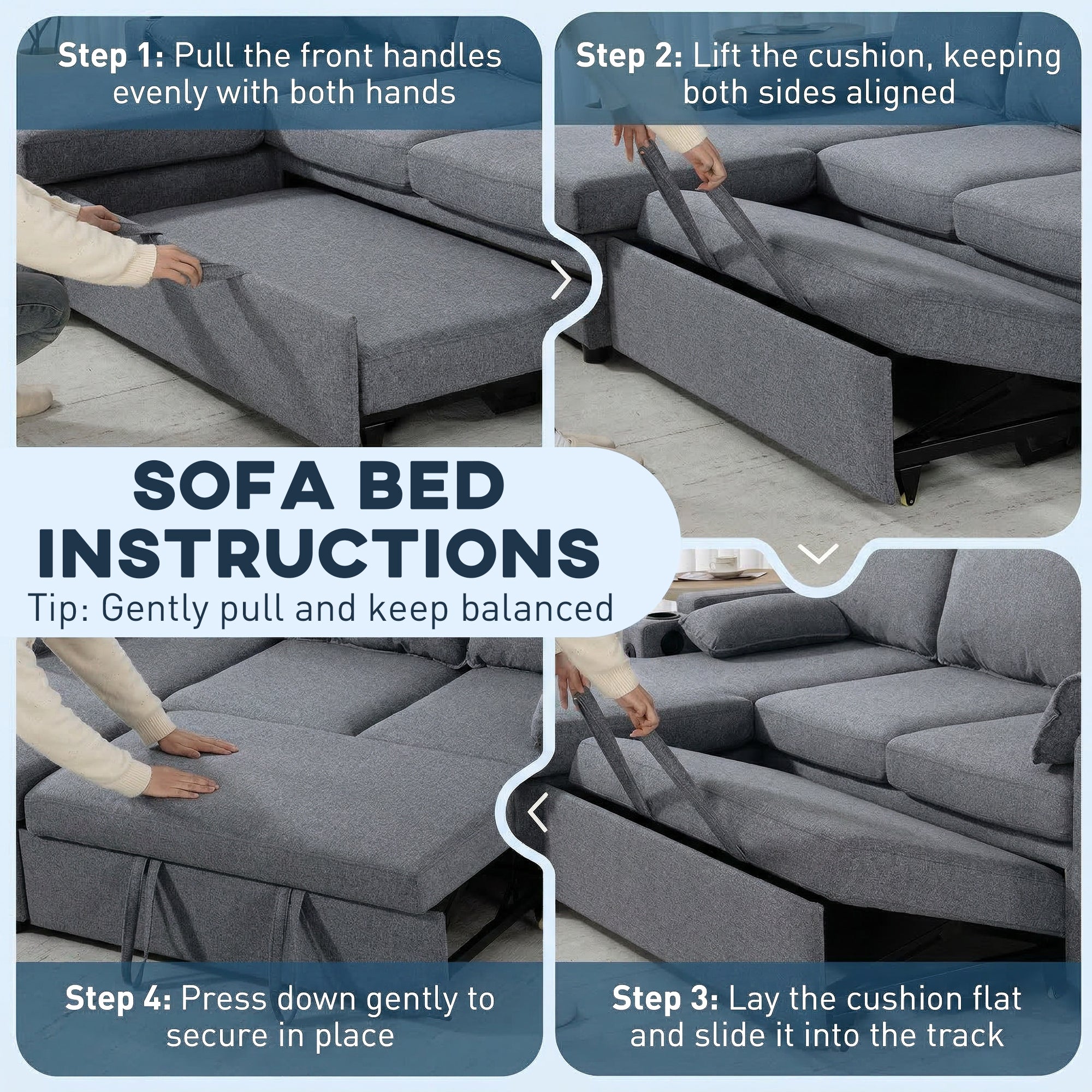 Corner Sofa Bed, L Shaped Sleeper Sectional Sofa with Reversible Storage Chaise, Grey
