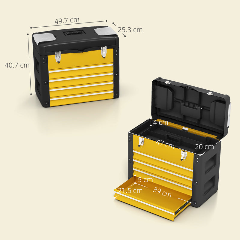 4-Drawer Portable Tool Box with Top Tray & Parts Boxes – Yellow – image 3 of 9