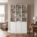 Bookcase Adjustable Shelf Bookshelf Anti-Tip Hardware 6-Tier Storage Cabinet White Wood Effect