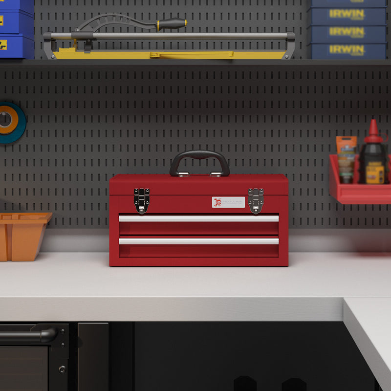 2-Drawer Metal Tool Box with Carry Handle – Red – image 6 of 9
