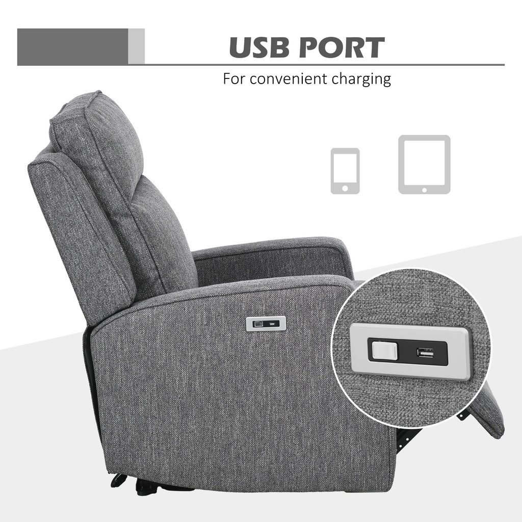 HOMCOM 150Â° Electric Reclining Chair, with USB port and Footrest - Charcoal Grey