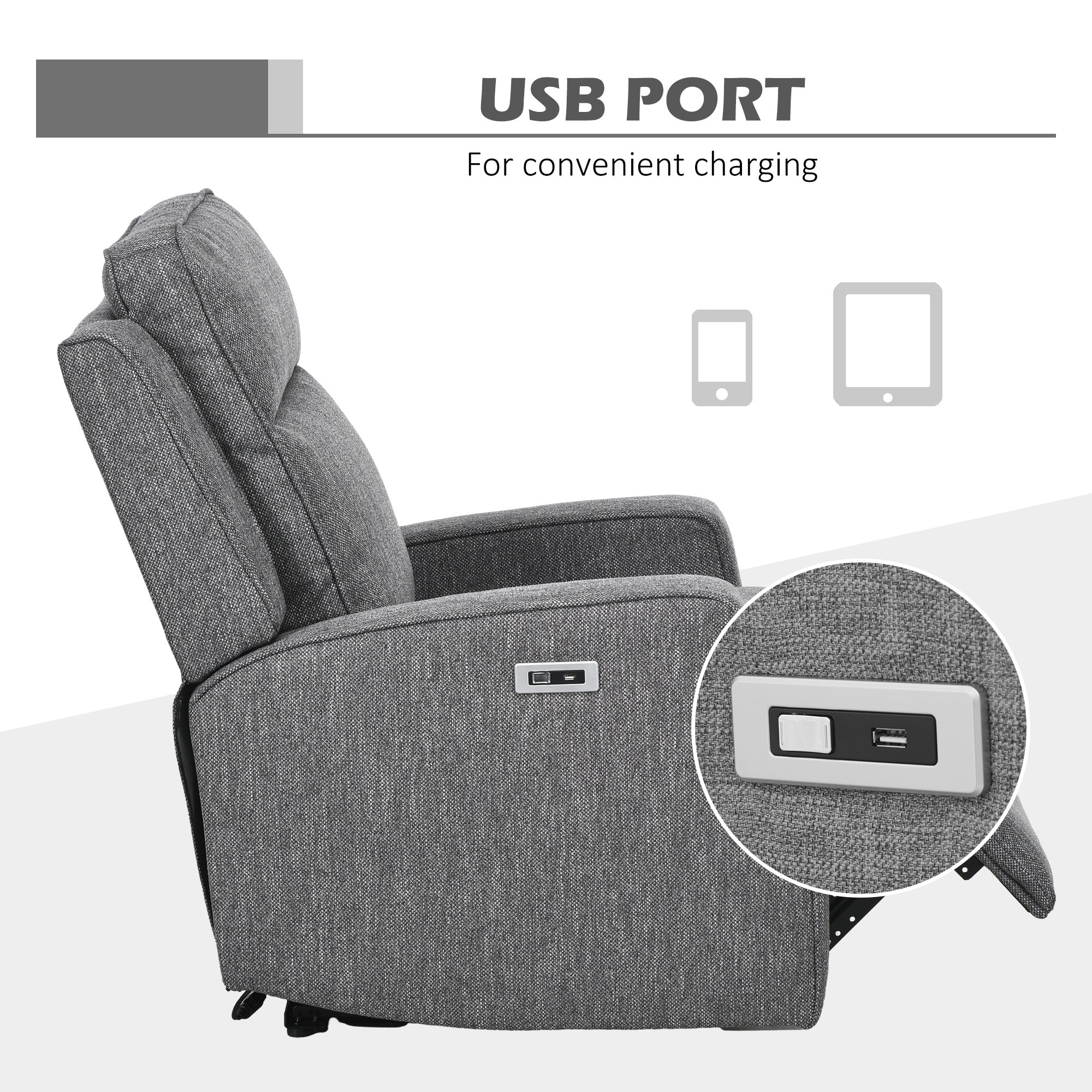 HOMCOM 150Â° Electric Reclining Chair, with USB port and Footrest - Charcoal Grey