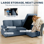 Corner Sofa Bed, L Shaped Sleeper Sectional Sofa with Reversible Storage Chaise, Blue