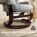 Swivel Recliner Chair with Footstool, PU Leather Recliner Armchair with Adjustable Back and Wood Frame, Grey