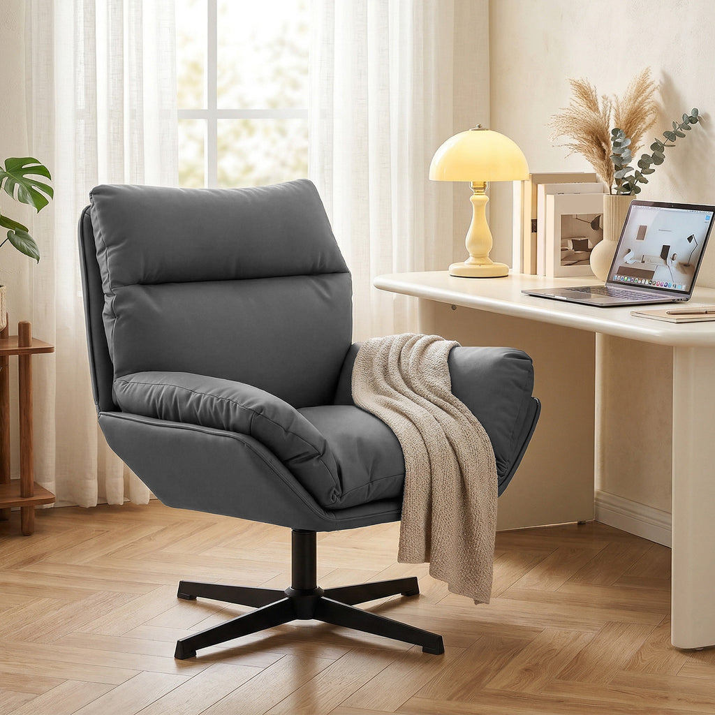 Accent Chair with 360 Swivel Armchair for Living Room with Padded Cushion Dark Grey