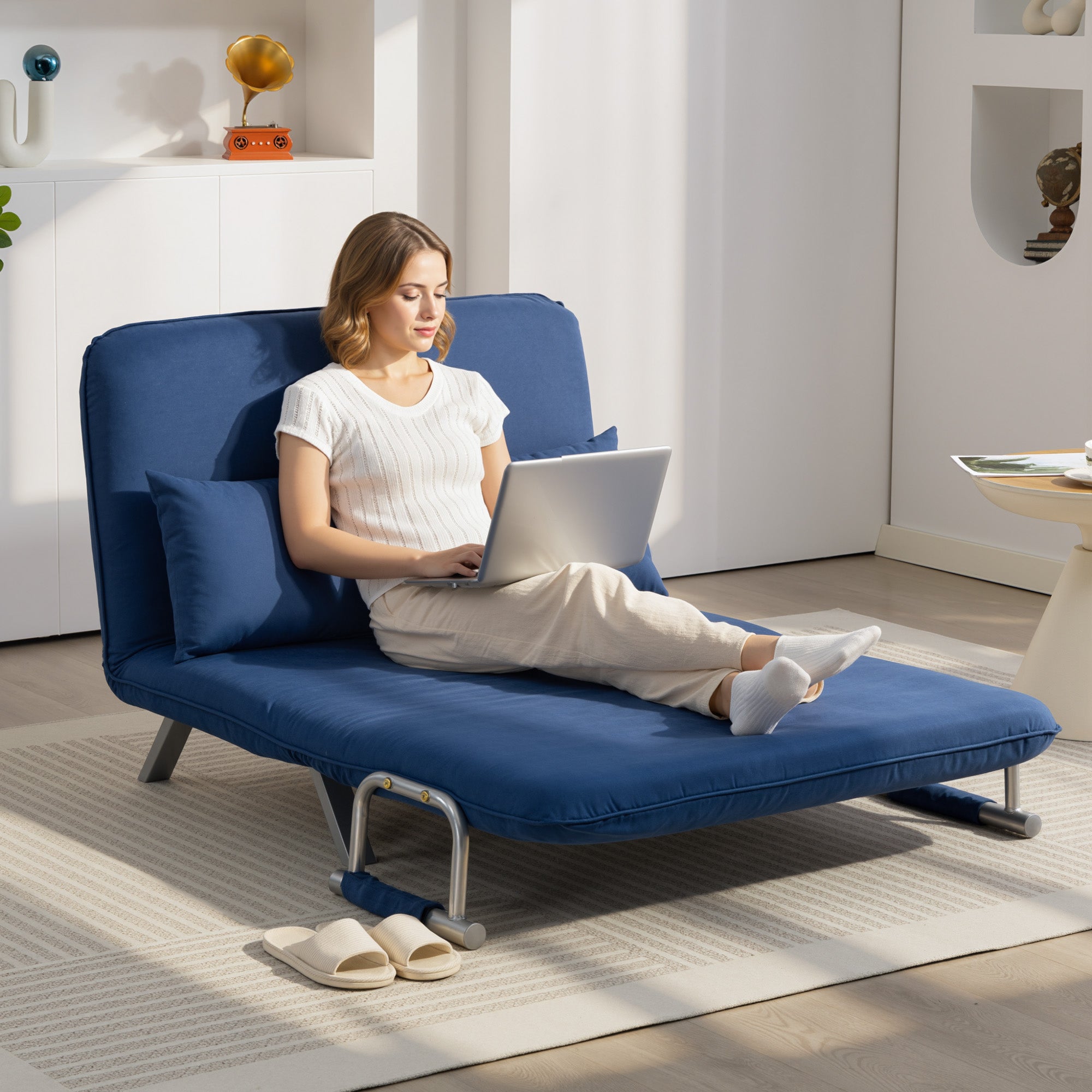 Two-Seater Click-Clack Sofa Bed - Dark Blue