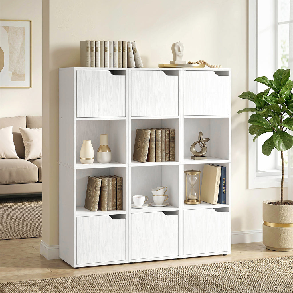 Narrow Bookcase, 4-Tier Bookshelf, Storage Cabinet with doors for Living Room, Bedroom, White