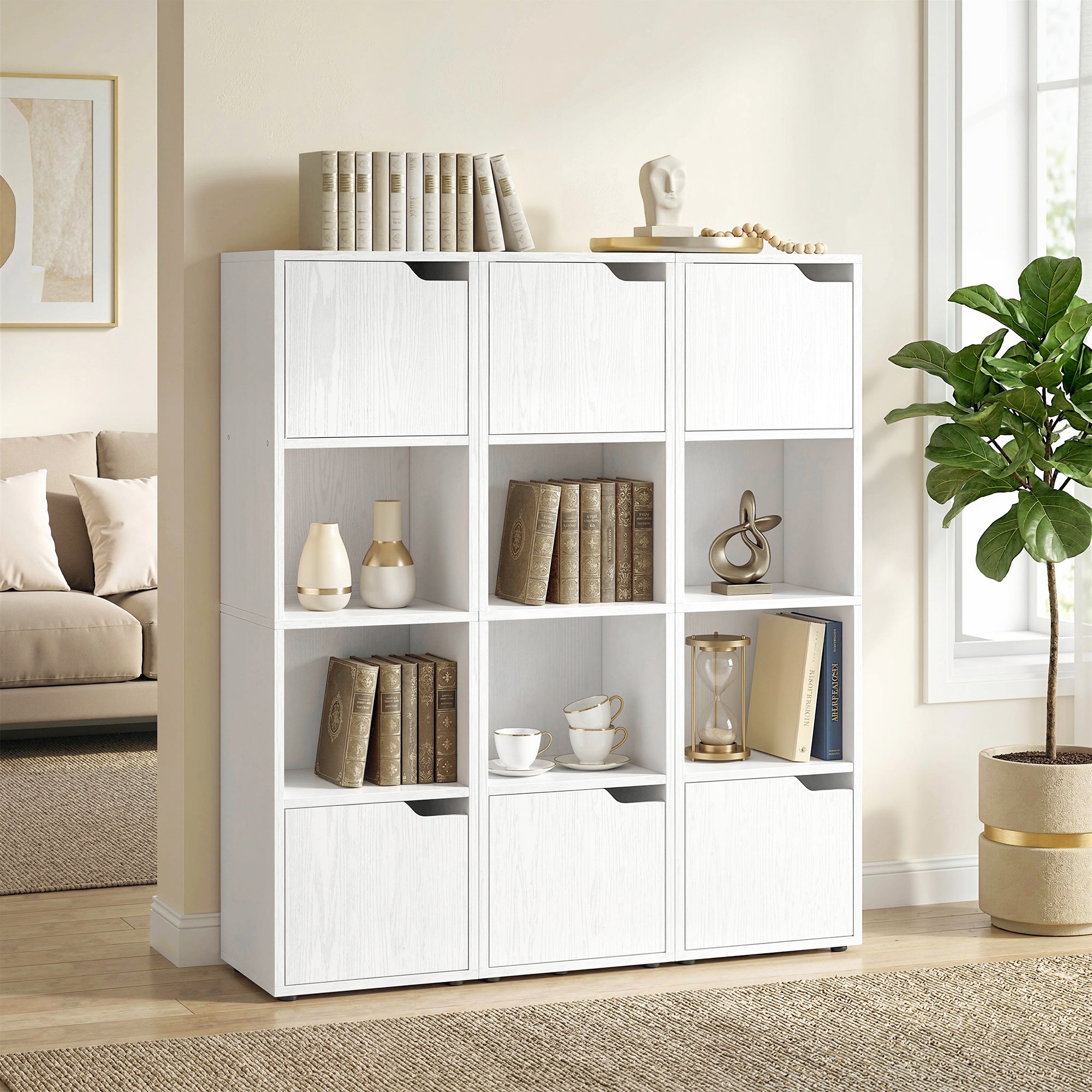 Narrow Bookcase, 4-Tier Bookshelf, Storage Cabinet with doors for Living Room, Bedroom, White