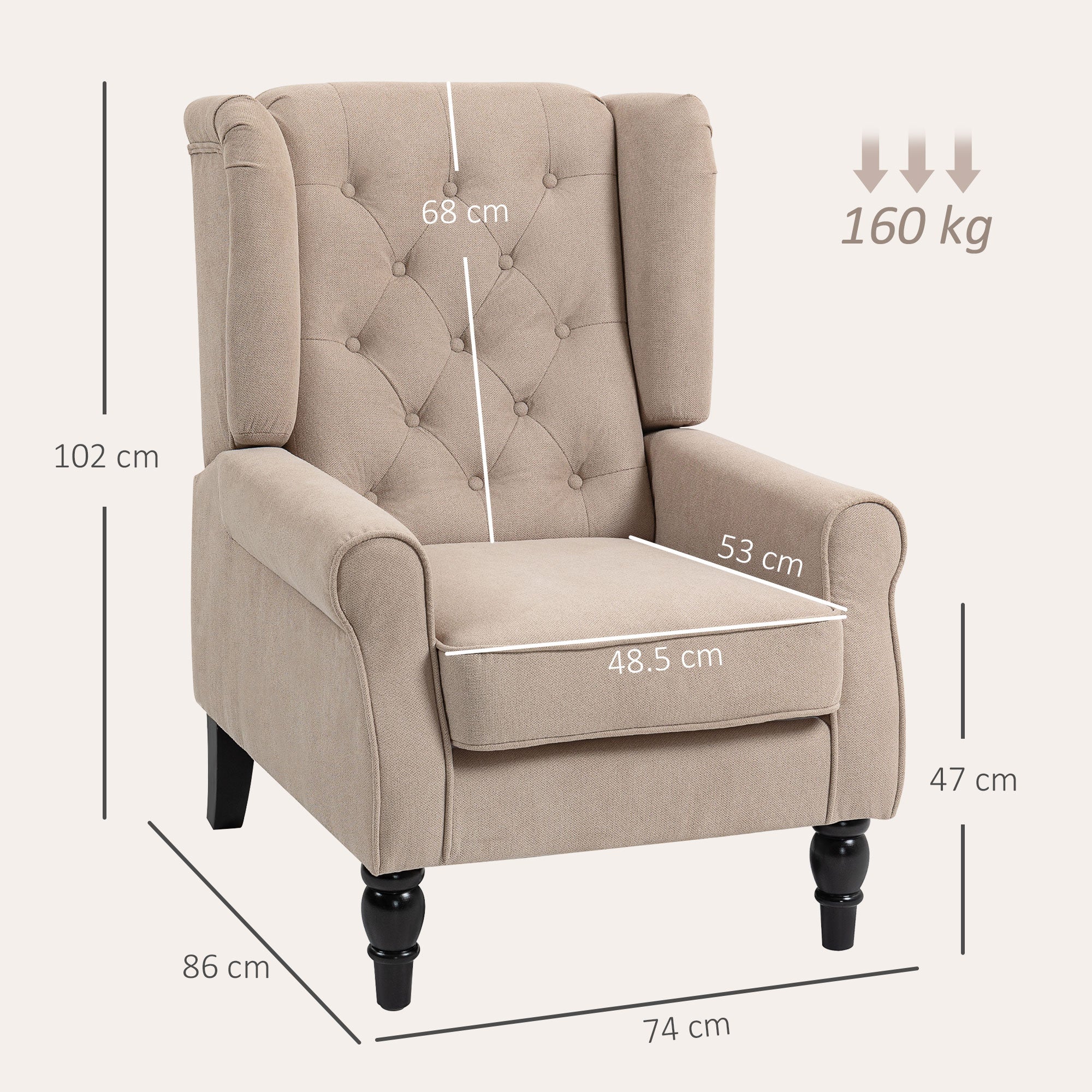 Wingback Accent Chair, Retro Upholstered Button Tufted Occasional Chair for Living Room and Bedroom, Beige