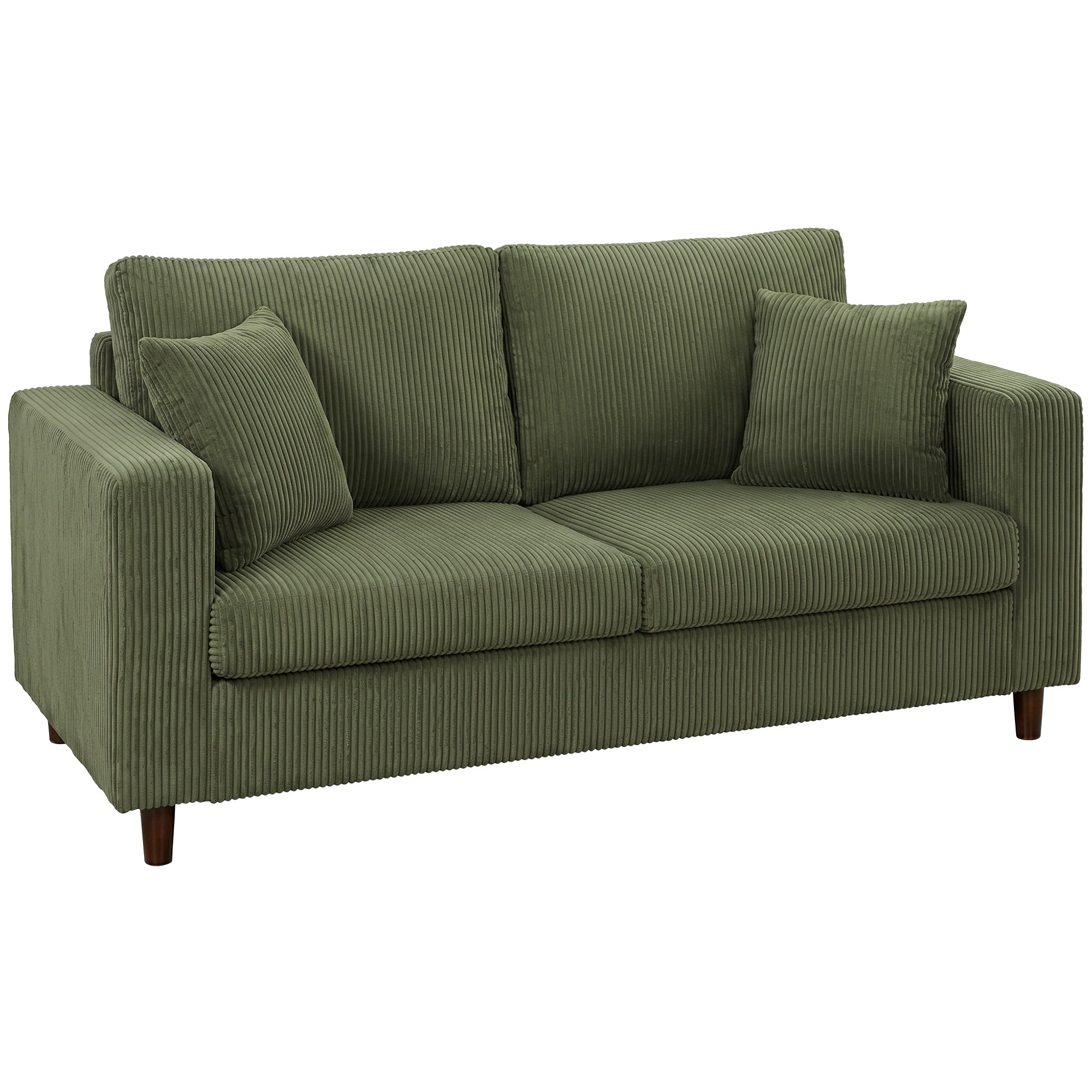 Loveseat Sofa with Wide Seat, Corduroy 2 Seater Couch with Deep Seat, Spring Cushion, Green