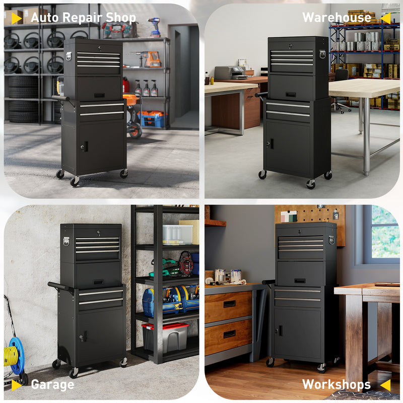 Three-Part Locking Steel Tool Chest on Wheels – Black – image 9 of 9