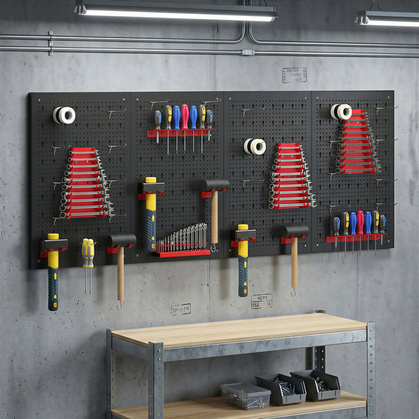 38-Piece Wall-Mounted Tool Pegboard Set with 4 Panels – Black/Red – image 2 of 9