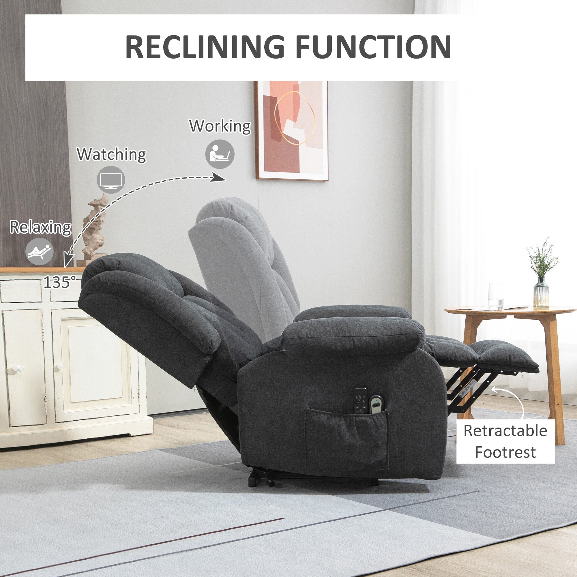 HOMCOM Power Lift Recliner Chair with Vibration Massage, Lift Chair for Elderly with Footrest, Remote, Side Pocket, Dark Grey
