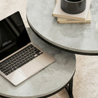 Set of Two Marble-Effect Stacking Tables - Grey