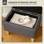 16L Linen Storage Ottoman Padded Footstool with Rubberwood Legs for Storage Box, Bed End, Shoe Bench, Seating, Charcoal Grey