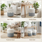 Nesting Round Ottoman with Storage Set of 2 - Cream/Grey