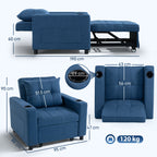 3-in-1 Single Sofa Bed, Convertible Sleeper Chair Bed - Dark Blue