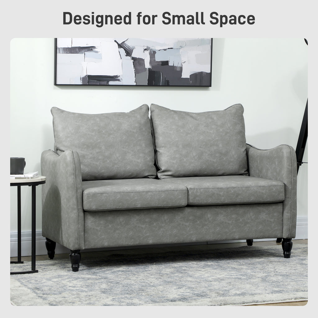 Faux Leather Marble-Effect Two-Seater Sofa - Grey
