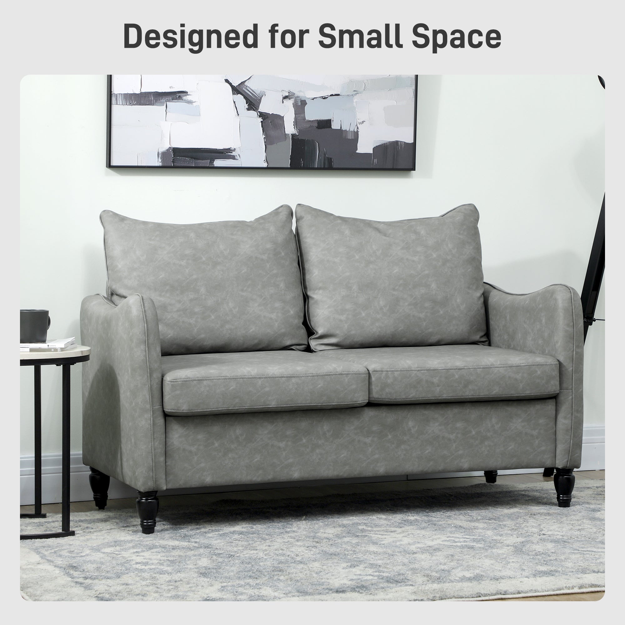 Faux Leather Marble-Effect Two-Seater Sofa - Grey