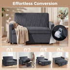 2 Seater Sofa Bed, 3-in-1 Convertible Pull Out Sleeper Sofa with Click-Clack Adjustable Backrest, Dark Grey