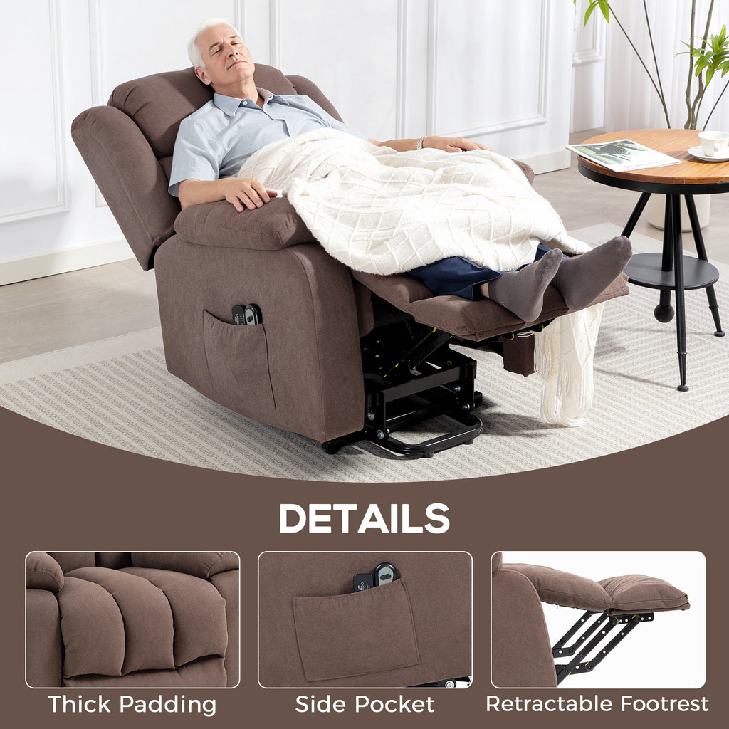 Power Lift Recliner Chair with Vibration Massage, Lift Chair for Elderly with Footrest, Remote, Side Pocket, Dark Brown