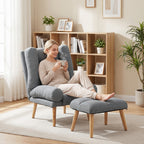 Recliner Chair with Footstool, Recliner Armchair with Adjustable Backrest, Thick Cushion and Wooden Legs, Grey