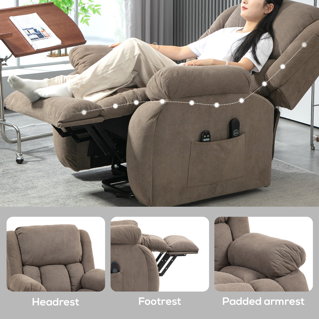 Riser Recliner Armchair with 8 Vibration Massage and Lumbar Heater, Wide Seat, USB Port, Light Brown