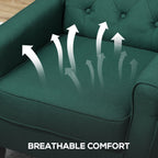 Wingback Accent Chair, Retro Upholstered Button Tufted Occasional Chair for Living Room and Bedroom, Dark Green