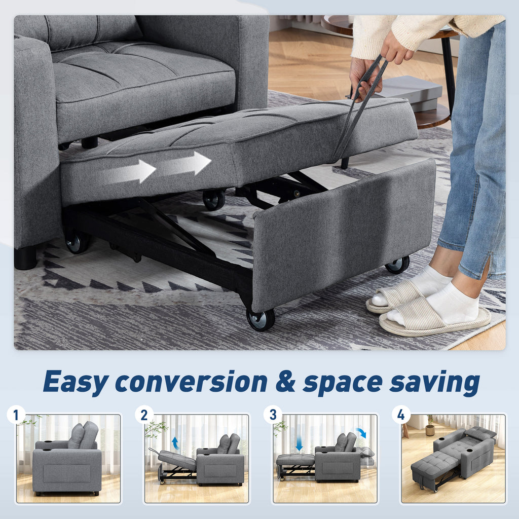 3-in-1 Single Sofa Bed, Convertible Sleeper Chair Bed - Dark Grey